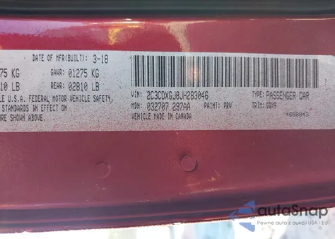 2018 Dodge Charger R/T Scat Pack Rwd z USA, uszkodzony, nr VIN 2C3CDXGJ8JH283046